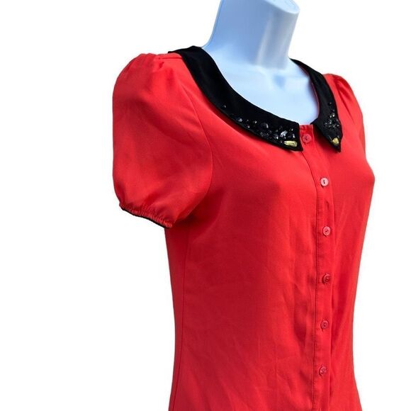 Daphne young red orange short sleeve blouse size XS
   A415A - Picture 1 of 6